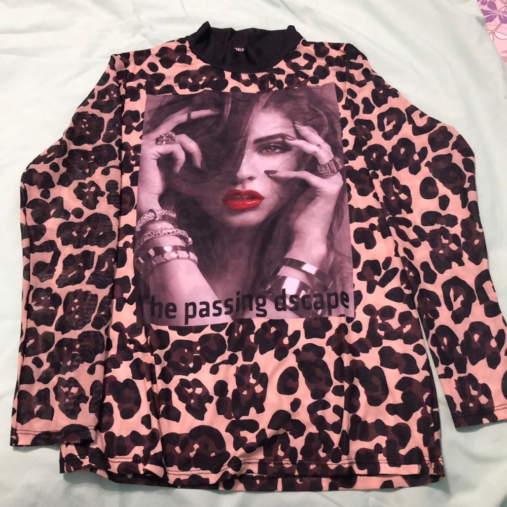 Animal prints mock neck top